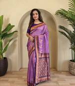 Lavender Paithani silk blend Saree With Contrast Weaving Pallu And Blouse