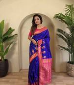 Violet Paithani silk blend Saree With Contrast Weaving Pallu And Blouse