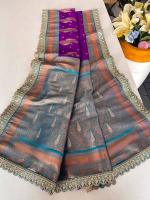 Purple Paithani silk blend Saree With Contrast Weaving Pallu And Blouse 1