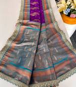 Purple Paithani silk blend Saree With Contrast Weaving Pallu And Blouse