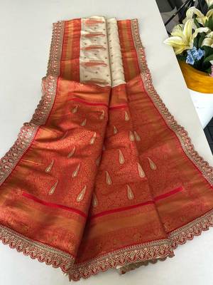 White Paithani silk blend Saree With Contrast Weaving Pallu And Blouse 1