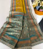 Lemon Yellow Paithani silk blend Saree With Contrast Weaving Pallu And Blouse