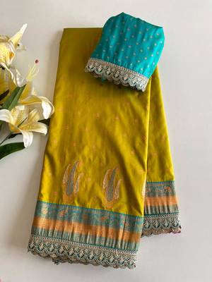 Lemon Yellow Paithani silk blend Saree With Contrast Weaving Pallu And Blouse 3