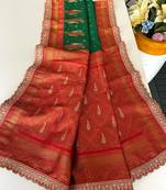 Green Paithani silk blend Saree With Contrast Weaving Pallu And Blouse