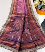 Lavender Paithani silk blend Saree With Contrast Weaving Pallu And Blouse