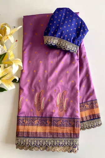 Lavender Paithani silk blend Saree With Contrast Weaving Pallu And Blouse