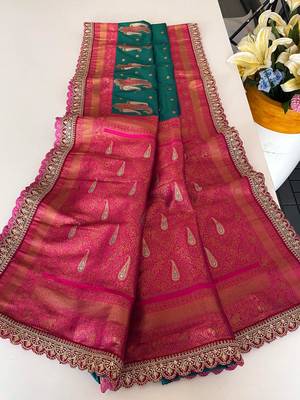 Rama Paithani silk blend Saree With Contrast Weaving Pallu And Blouse 1