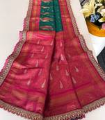 Rama Paithani silk blend Saree With Contrast Weaving Pallu And Blouse