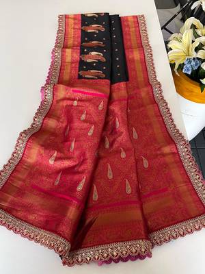 Black Paithani silk blend Saree With Contrast Weaving Pallu And Blouse 1