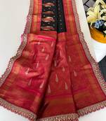 Black Paithani silk blend Saree With Contrast Weaving Pallu And Blouse