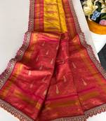 Yellow Paithani silk blend Saree With Contrast Weaving Pallu And Blouse