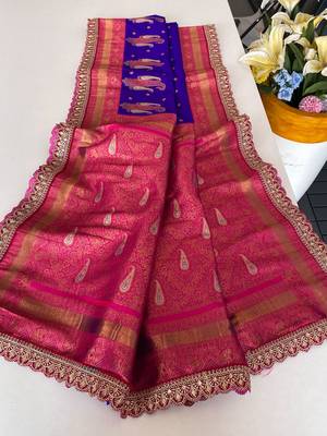 Violet Paithani silk blend Saree With Contrast Weaving Pallu And Blouse 1
