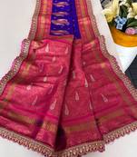 Violet Paithani silk blend Saree With Contrast Weaving Pallu And Blouse