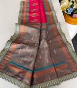 Pink Paithani silk blend Saree With Contrast Weaving Pallu And Blouse