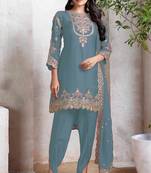 Turquoise heavy fox with embroidery work semi stitched salwar suit
