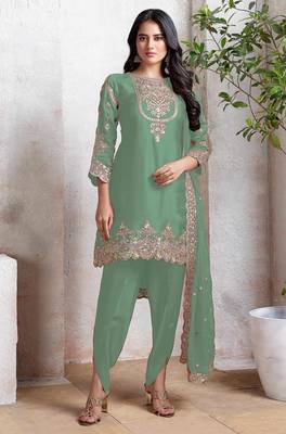 Sea green heavy fox with embroidery work semi stitched salwar suit 1