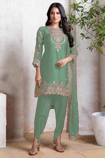 Sea green heavy fox with embroidery work semi stitched salwar suit