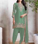 Sea green heavy fox with embroidery work semi stitched salwar suit