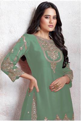 Sea green heavy fox with embroidery work semi stitched salwar suit 2