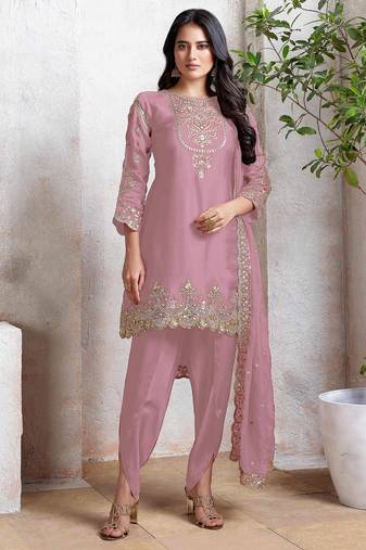 Pink heavy fox with embroidery work semi stitched salwar suit