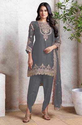 Grey heavy fox with embroidery work semi stitched salwar suit 1