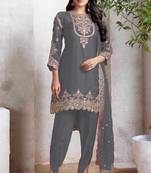 Grey heavy fox with embroidery work semi stitched salwar suit