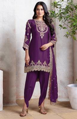 Purple heavy fox with embroidery work semi stitched salwar suit 1