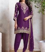 Purple heavy fox with embroidery work semi stitched salwar suit