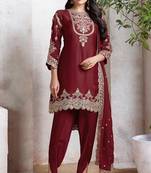 Maroon heavy fox with embroidery work semi stitched salwar suit