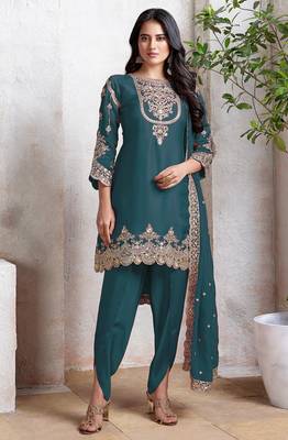 Teal heavy fox with embroidery work semi stitched salwar suit 1