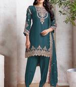 Teal heavy fox with embroidery work semi stitched salwar suit