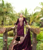 Old Mauve Designer Velvet Pakistani Unstitched Suit Set