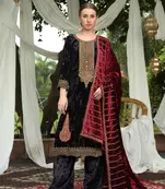 Black Red Designer Velvet Pakistani unstitched Suit Set