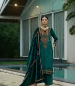 Teal Green Designer Velvet Pakistani unstitched Suit Set
