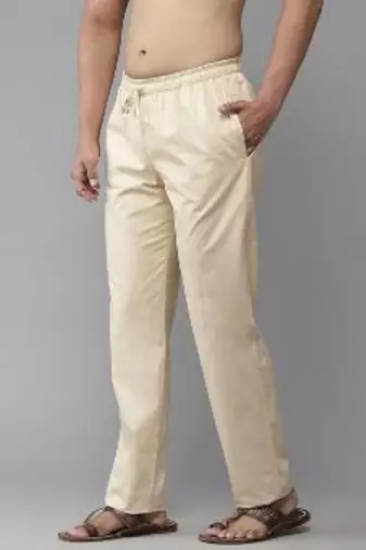 Beige cotton embroidered payjamas