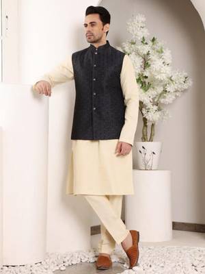 Cream silk embroidered nehru jacket 2