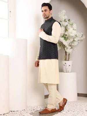 Cream silk embroidered nehru jacket 3