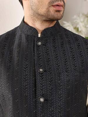 Cream silk embroidered nehru jacket 5