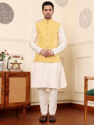 Ivory silk embroidered nehru jacket 1