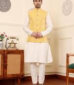 Ivory silk embroidered nehru jacket