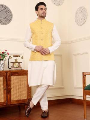 Ivory silk embroidered nehru jacket 2