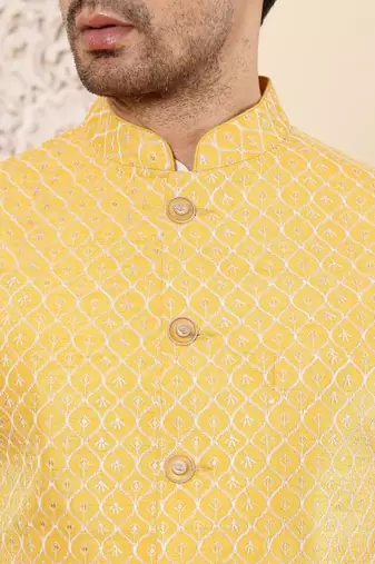 Ivory silk embroidered nehru jacket
