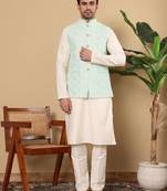 Ivory viscose embroidered nehru jacket