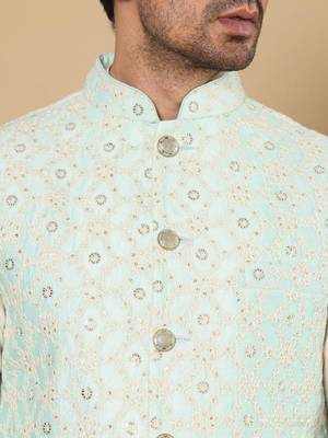 Ivory viscose embroidered nehru jacket 5