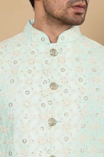 Ivory viscose embroidered nehru jacket