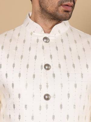 Cream viscose embroidered nehru jacket 5