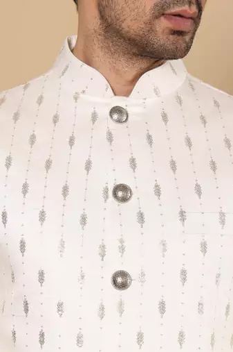 Cream viscose embroidered nehru jacket