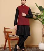 Black silk embroidered nehru jacket