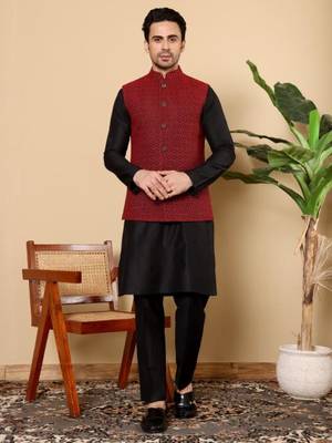 Black silk embroidered nehru jacket 2