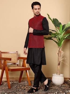 Black silk embroidered nehru jacket 4